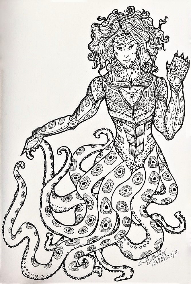 A blue-ringed octopus inspired merfolk